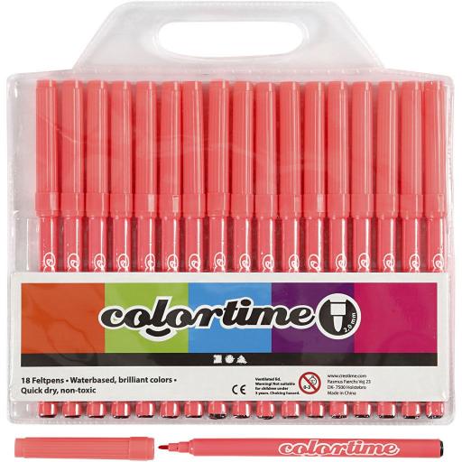 Colortime Felt Tip Marker Pens, Pack of 18 - Pink