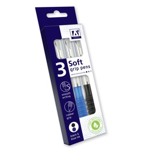 IGD Soft Grip Pens, Black & Blue - Pack of 3