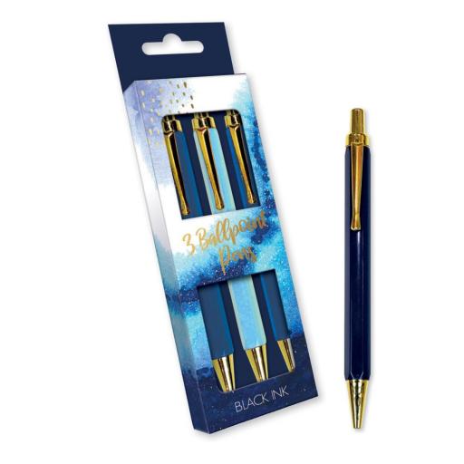 IGD Opulent Geo Ballpoint Pens, Black - Pack of 3