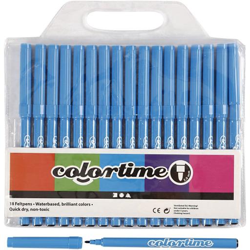 Colortime Felt Tip Marker Pens, Pack of 18 - Light Blue