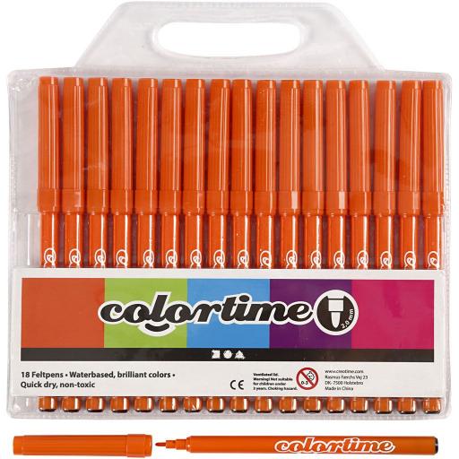 Colortime Felt Tip Marker Pens, Pack of 18 - Orange