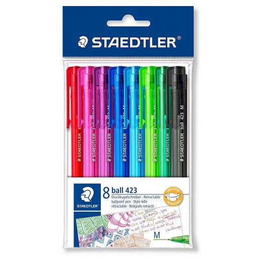 Staedtler Retractable Ballpoint Pen Medium - Asstd Colours, Pack of 8