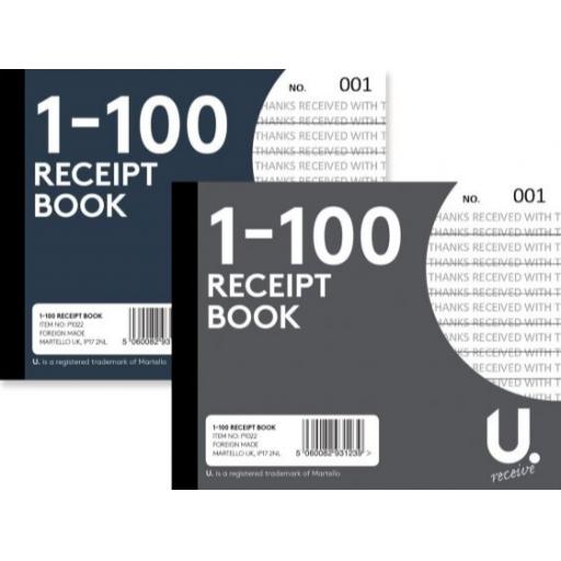 U. Half Size Receipt Book 1-100 - Pack of 12