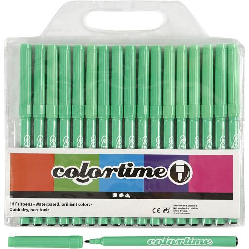 Colortime Felt Tip Marker Pens, Pack of 18 - Light Green