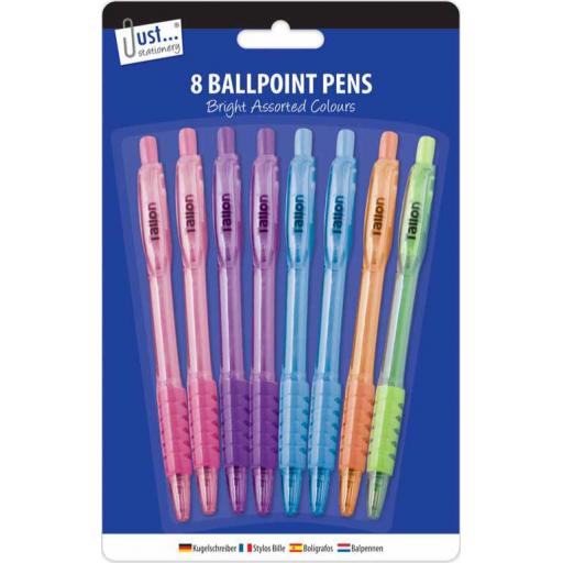 JS Retractable Ballpoint Pens, Pastel Colours - Pack of 8