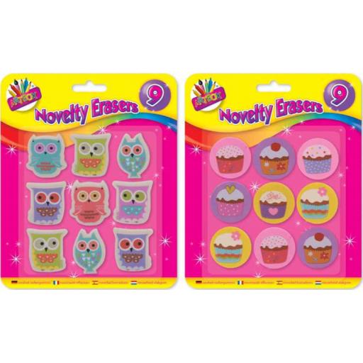 Artbox Owl & Cupcake Erasers - Pack of 9