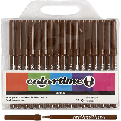 Colortime Felt Tip Marker Pens, Pack of 18 - Brown