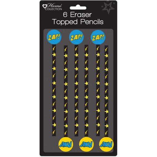 Home Collection Superhero Eraser Topped Pencils - Pack of 6