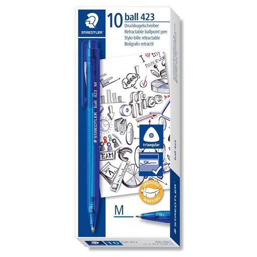 Staedtler Retractable Ballpoint Pen Medium - Blue, Pack of 10