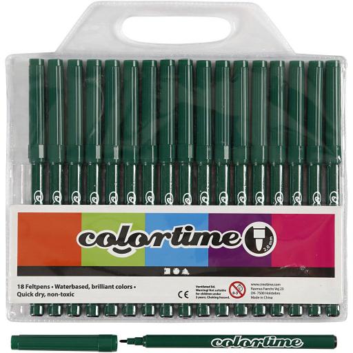 Colortime Felt Tip Marker Pens, Pack of 18 - Dark Green