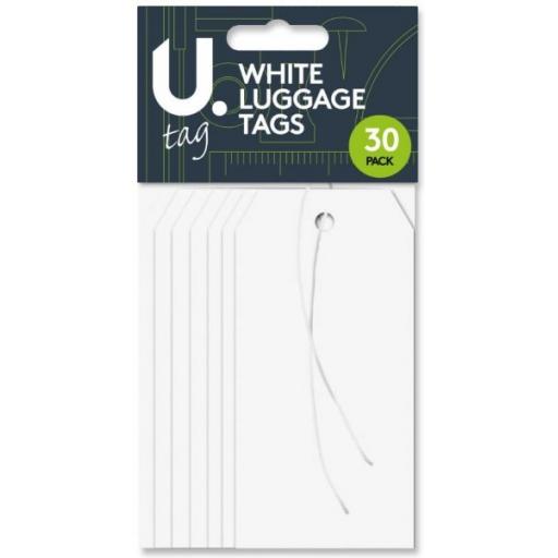 U. Pre-Strung White Luggage Tags - Pack of 30