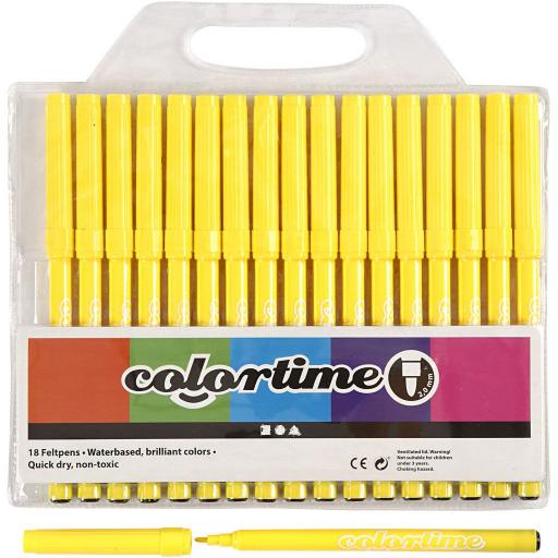 Colortime Felt Tip Marker Pens, Pack of 18 - Yellow