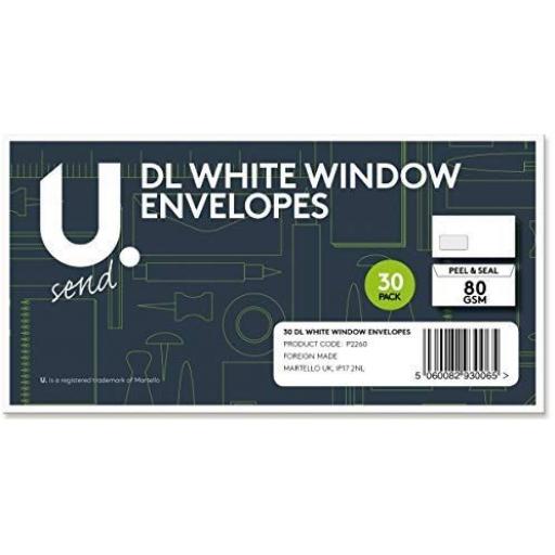 U. DL White Window Envelopes - Pack of 30