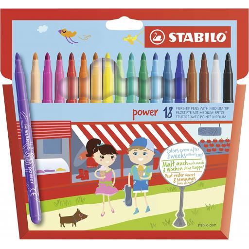 Stabilo Power Fibre Tip Pens, Medium Tip - Pack of 18