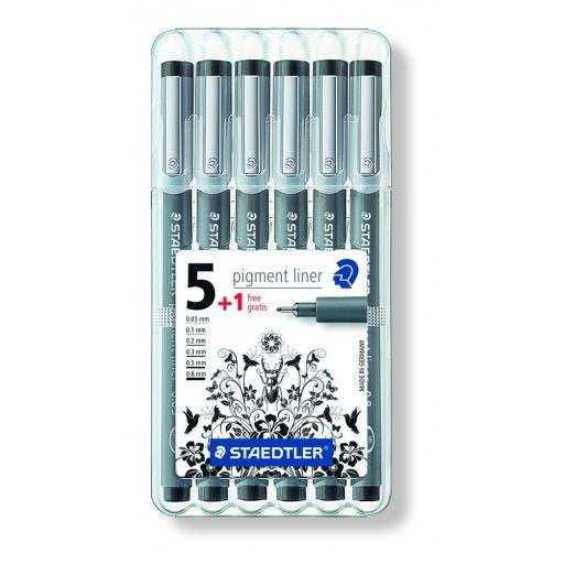 Staedtler Pigment Liner Assorted - Pack of 5 + 1 Free