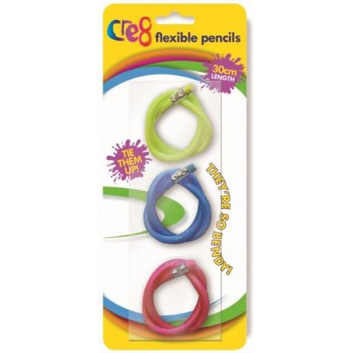 Cre8 Eraser Tipped Flexible Bendy 30cm Pencils - Pack of 3