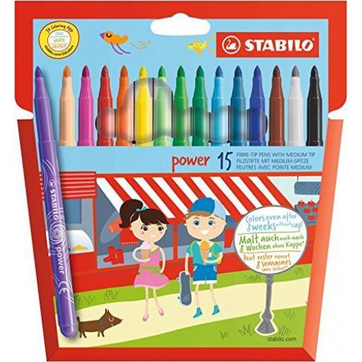 Stabilo Power Fibre Tip Pens, Medium Tip - Pack of 15