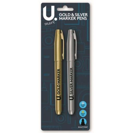 U. Bullet Tip Gold & Silver Markers - Pack of 2