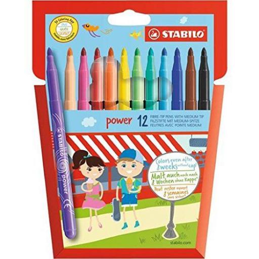 Stabilo Power Fibre Tip Pens, Medium Tip - Pack of 12