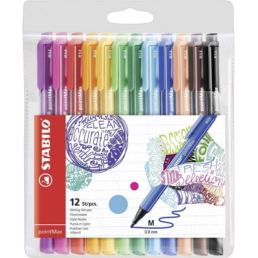 Stabilo PointMax Nylon Tip Felt Pens - Pack of 12