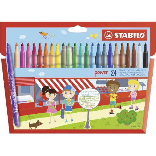 Stabilo Power Fibre Tip Pens, Medium Tip - Pack of 24