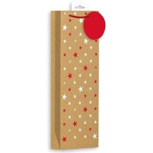 Giftmaker Collection Christmas Stars Kraft Bottle Bag - Pack of 12