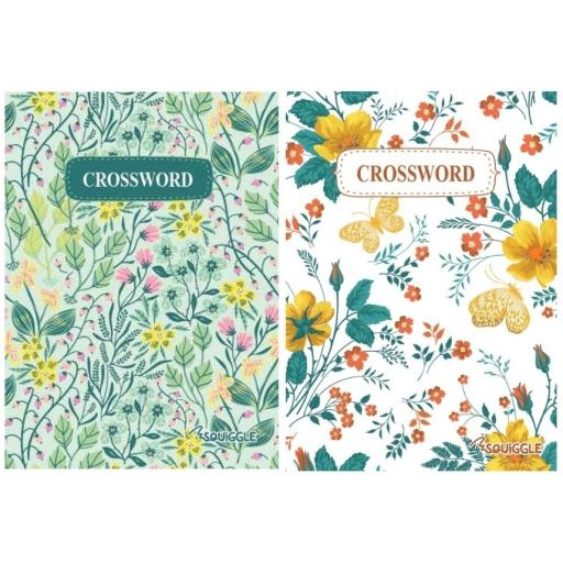 Squiggle A5 Floral Travel Crossword Puzzle Books - Set of 2