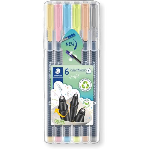 Staedtler Triplus Fineliner 0.3mm Pens - Pastel, Pack of 6