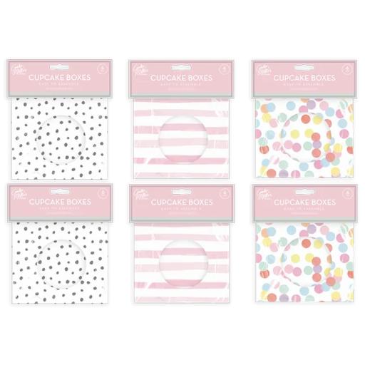 Cooke & Miller Cupcake Boxes, Asst. Colours - Pack of 6