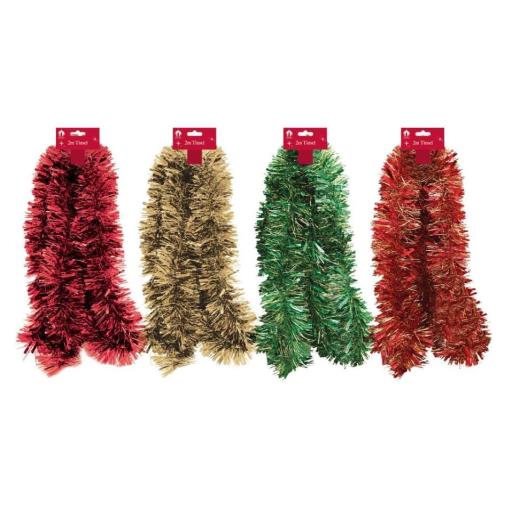Tallon Christmas Tinsel 2M - Traditional Colours - Assorted Colour